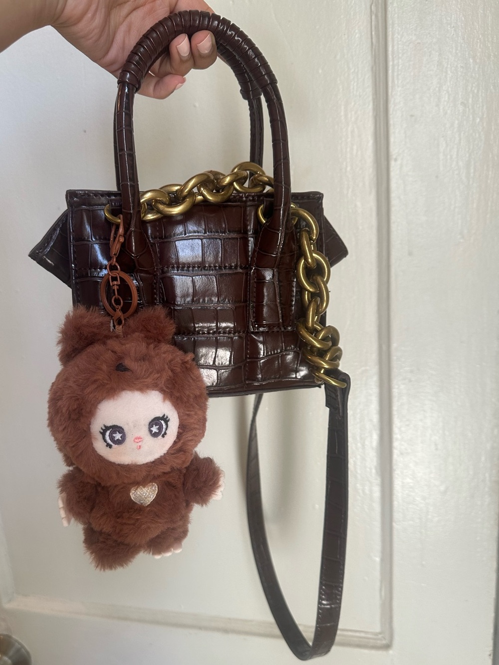 Zara Dark Brown Croc-Embossed Top-Handle Bag - Picture 2 of 7